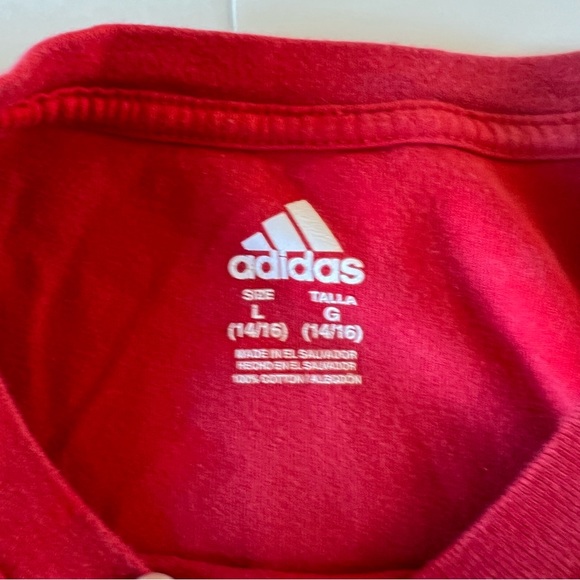 Adidas Large 14/16 Red Gray Logo Shirt Top Tee - Picture 4 of 4